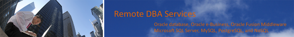 A banner image of Remote DBA Services page | Oracle database, Oracle e-Business, Oracle Fusion Middleware, Microsoft SQL Server, MySQL, PostgreSQL, and NoSQL | EDO Solutions